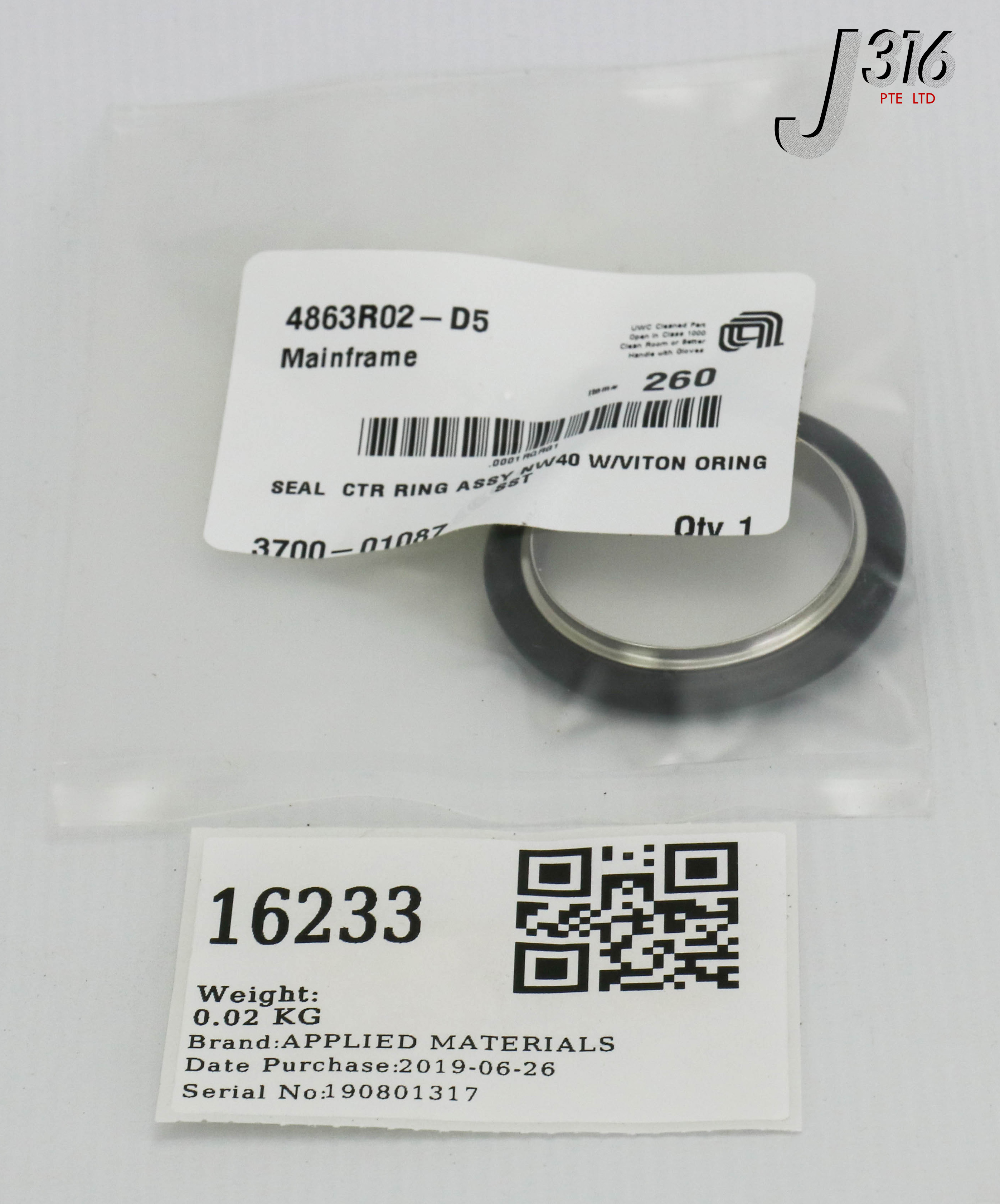 オーダー専用ページ 16233 APPLIED MATERIALS SEAL CTR RING ASSY NW40 W/VITON ORING S